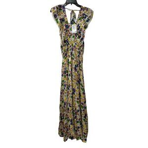 New BAROK Size S Paris Maxi Dress Beaded Prairie Boho Tassels Floral Anthro
